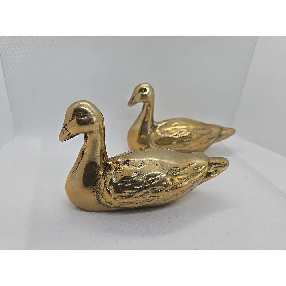 Mid-Century Model Brass Ducks Figurines Duck Pair Vintage Taiwan